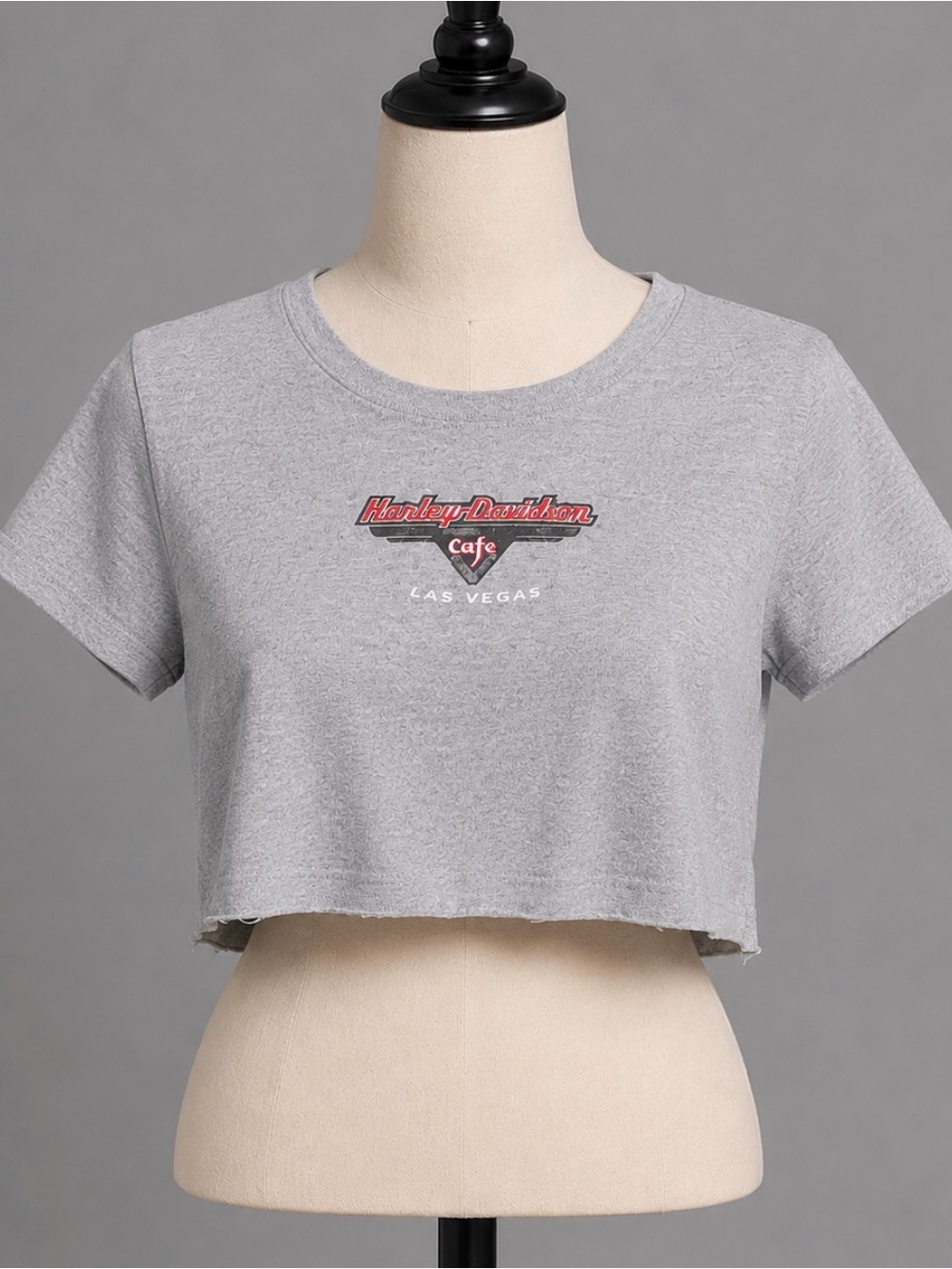 Harley-Davidson Light Gray Cropped Tee with Red Logo